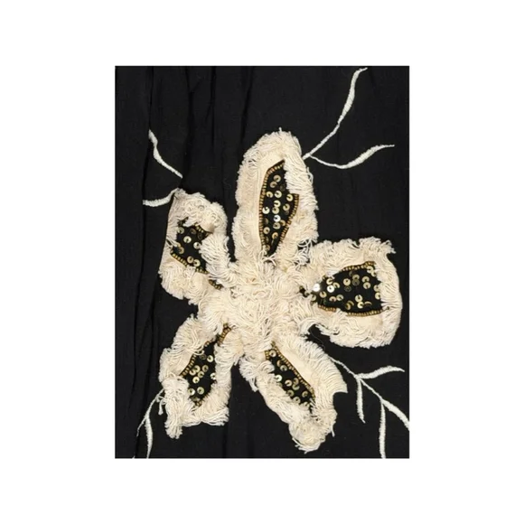 POL Black Midi Skirt with Beige Floral Embroidery - Size L (EUC) - Picture 3 of 6